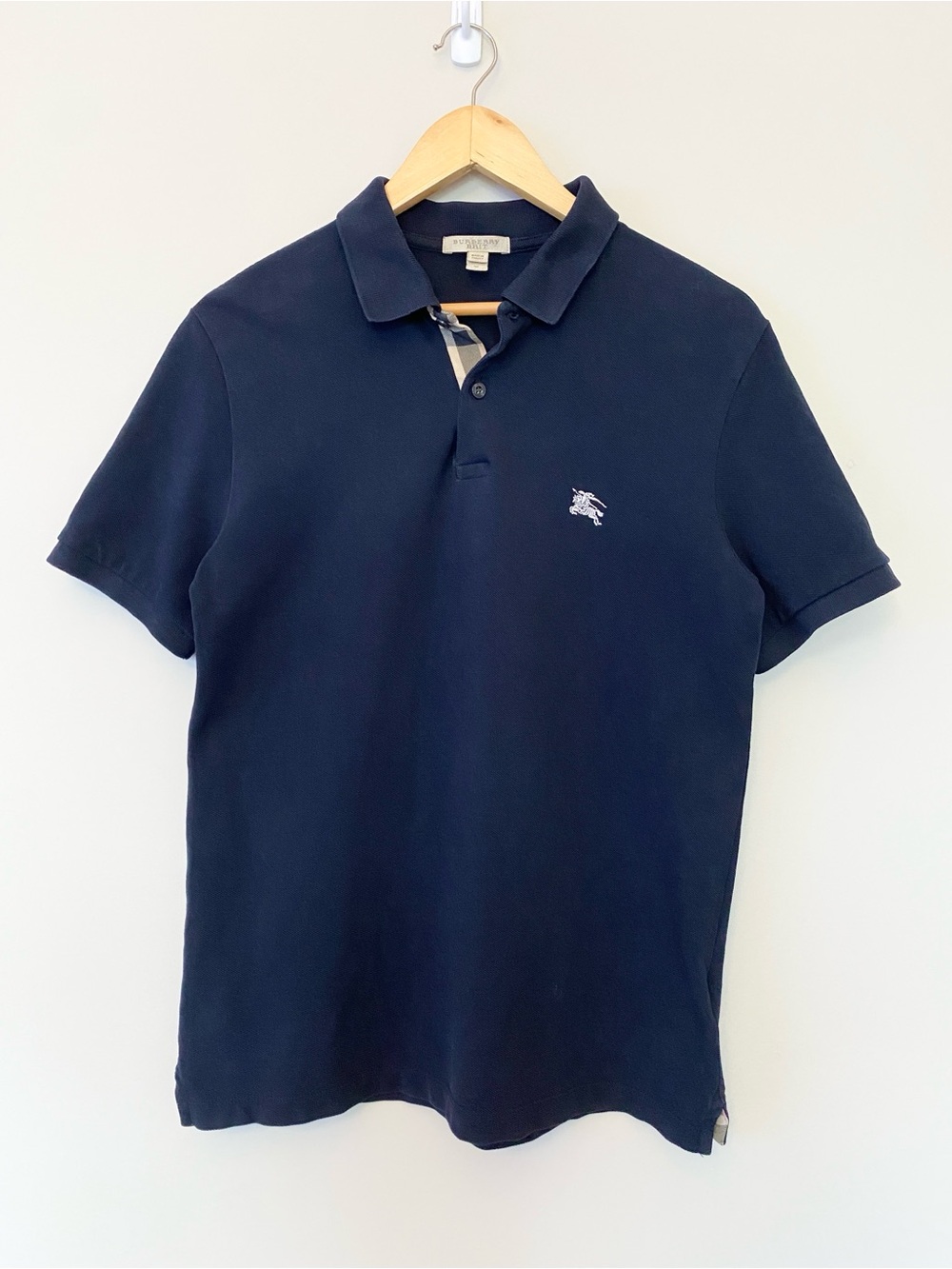 Burberry Brit Mens M Navy Short Sleeve Polo Shirt Nova Check Trim
